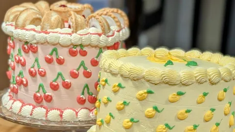 A Lemon Cake and a Cherry Bakewell Cake served at The Olde House Tearooms in Kinver