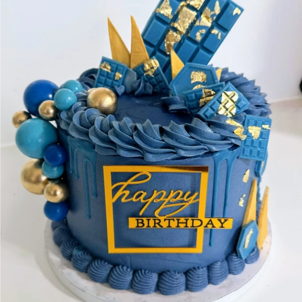 Blue & Gold Bespoke Birthday Cake